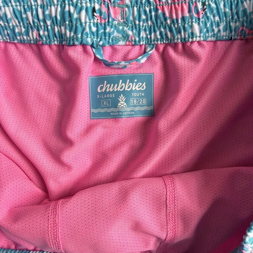 Chubbies Yth Swim Trunks Sz XL 18/20 Pink Blue Flamingos Lined With Pockets NEW